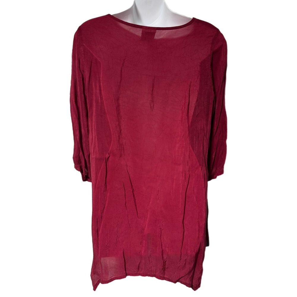 Click Color Me Cotton Red Crinkle Button Tunic To… - image 3